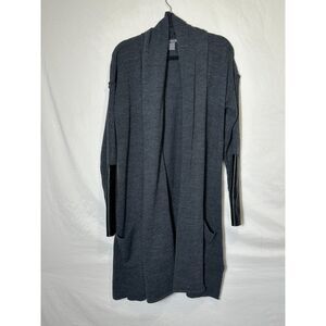 Kate & Mallory Cardigan Sweater Open Front Faux Leather Detail Size L Gray